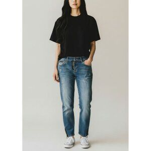 Lagarto Denim Distressed Slim Fit Blue Jeans With Zipper Accents 27